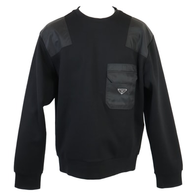 プラダ 【美品/国内正規/23年製】UJL35B Re-Nylon トライアングルロゴプレート パネル スウェットシャツ/ S