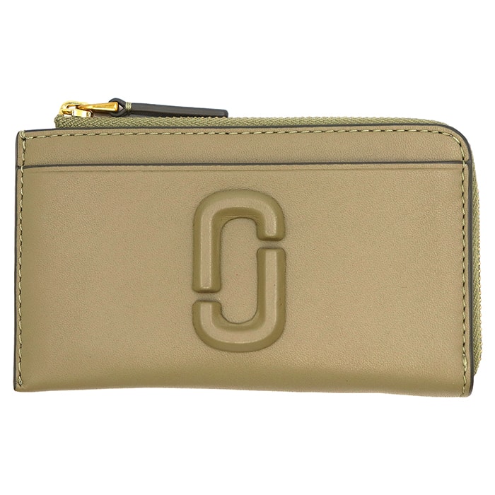 SALE【美品】MARC JACOBS マークジェイコブス コインケース メンズ レディース ユニセックス カウレザー シグネチャー ロゴ ダブルJ  マルチウォレット 革財布 小物 カーキ ベトナム製