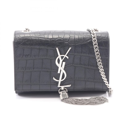 サンローランパリ SAINT LAURENT PARIS ケイト モノグラム クロコ型押し ショルダーバッグ バッグ レザー レディース ブラック系 【中古】