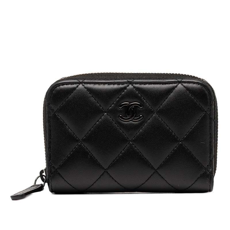 シャネル ココマーク マトラッセ カードケース パスケース ブラック ラムスキン レディース CHANEL 【中古】