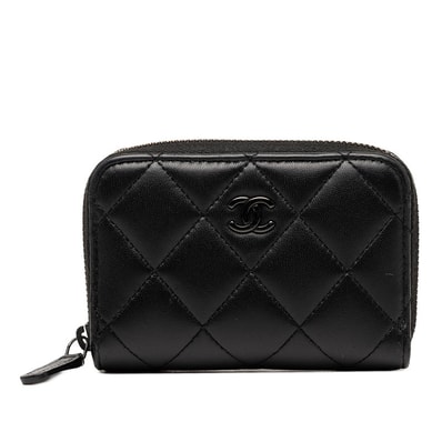 シャネル ココマーク マトラッセ カードケース パスケース ブラック ラムスキン レディース CHANEL 【中古】