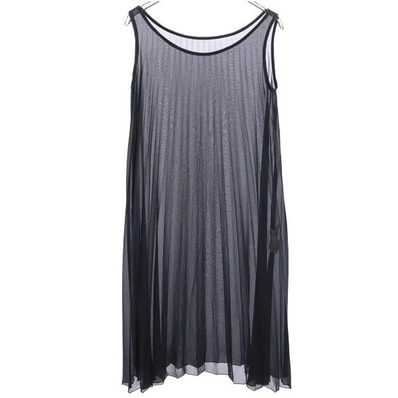 LANVIN en Bleu ランバンオンブルー 日本製 ノースリーブ シースルー プリーツ ワンピース 38 ブラック系