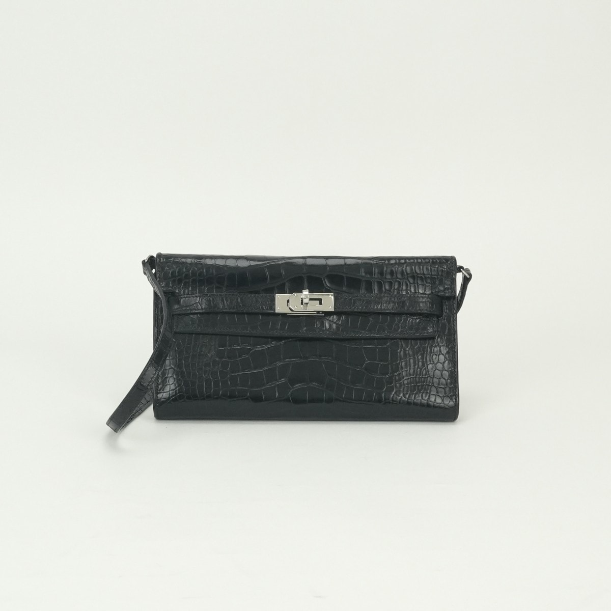 エルメス HERMES ケリーウォレットトゥーゴー ケリーウォレット トゥーゴー 財布 長財布 ロングウォレット アリゲーター ノワール Noir ブラック Black 黒 シルバー金具 エキゾチック