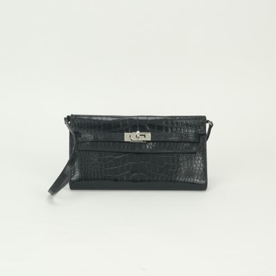 エルメス HERMES ケリーウォレットトゥーゴー ケリーウォレット トゥーゴー 財布 長財布 ロングウォレット アリゲーター ノワール Noir ブラック Black 黒 シルバー金具 エキゾチック