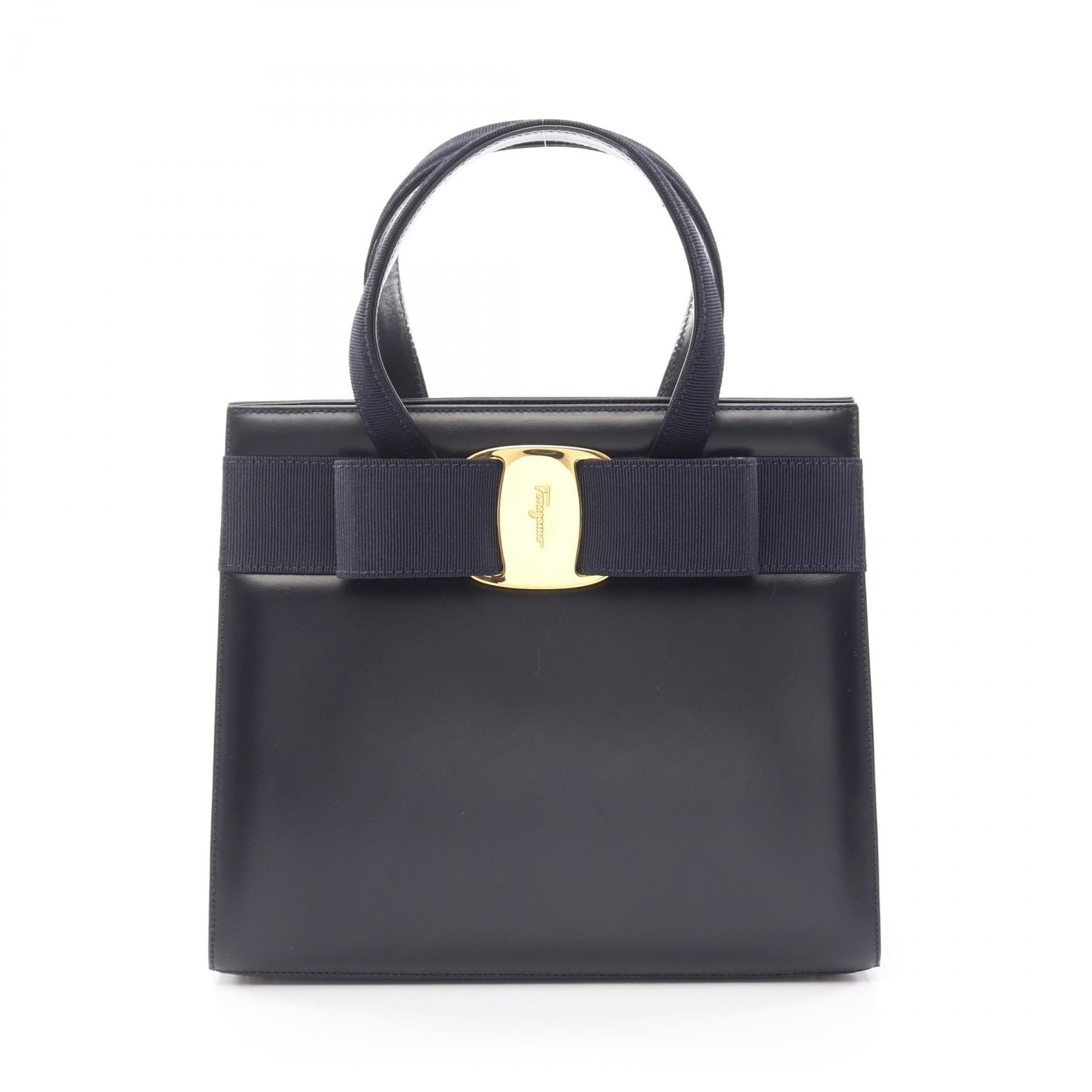 サルヴァトーレフェラガモ Salvatore Ferragamo ヴァラリボン ハンドバッグ バッグ レザー レディース ネイビー系 21 4178 【中古】
