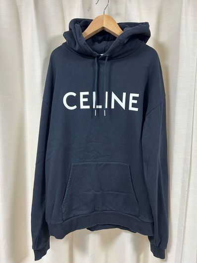 CELINE Logo Print Cotton Hoodie Sweatshirt "Black"