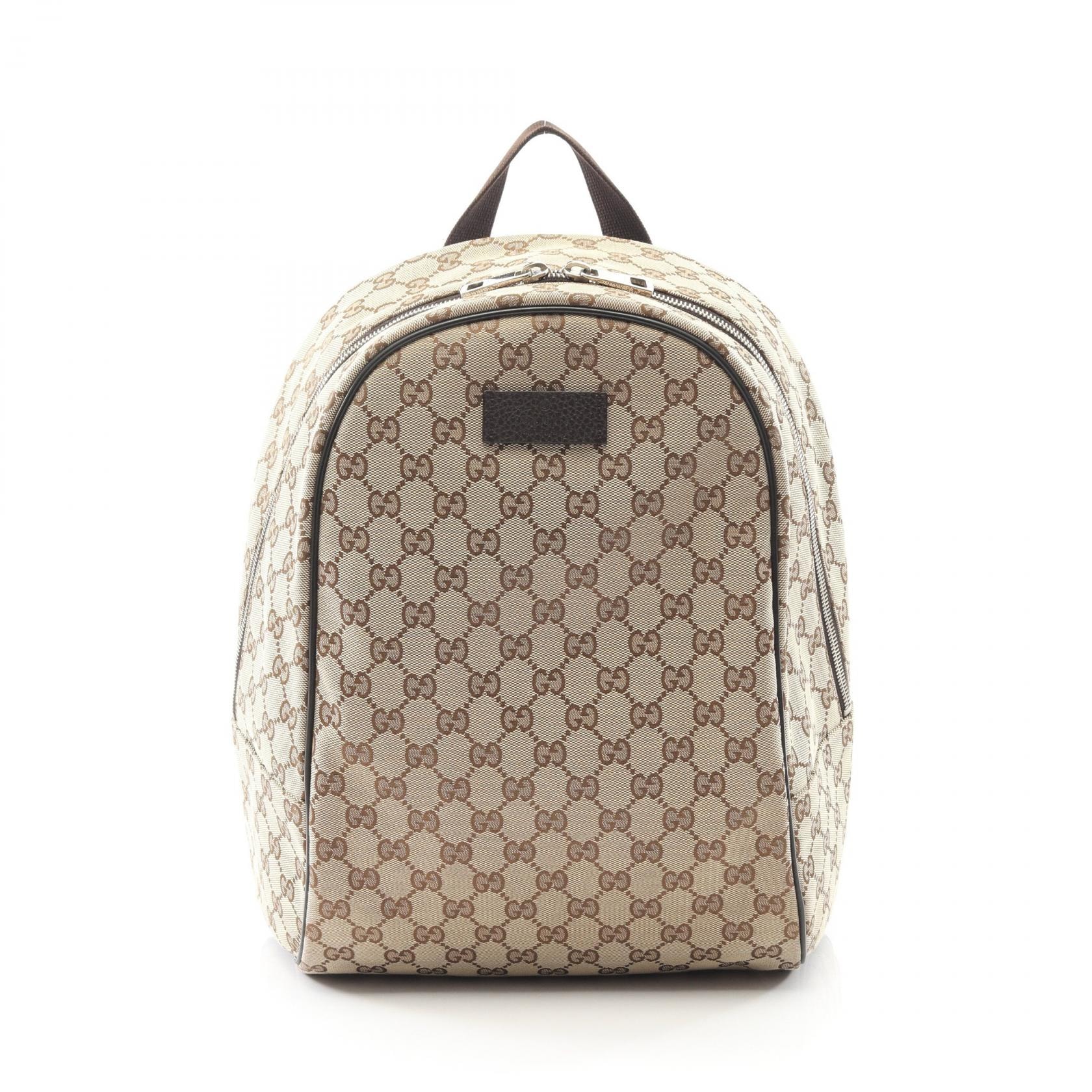 グッチ GUCCI GGキャンバス リュックサック バックパック バッグ キャンバス レザー レディース ベージュ系 / ブラウン系 449906 【中古】
