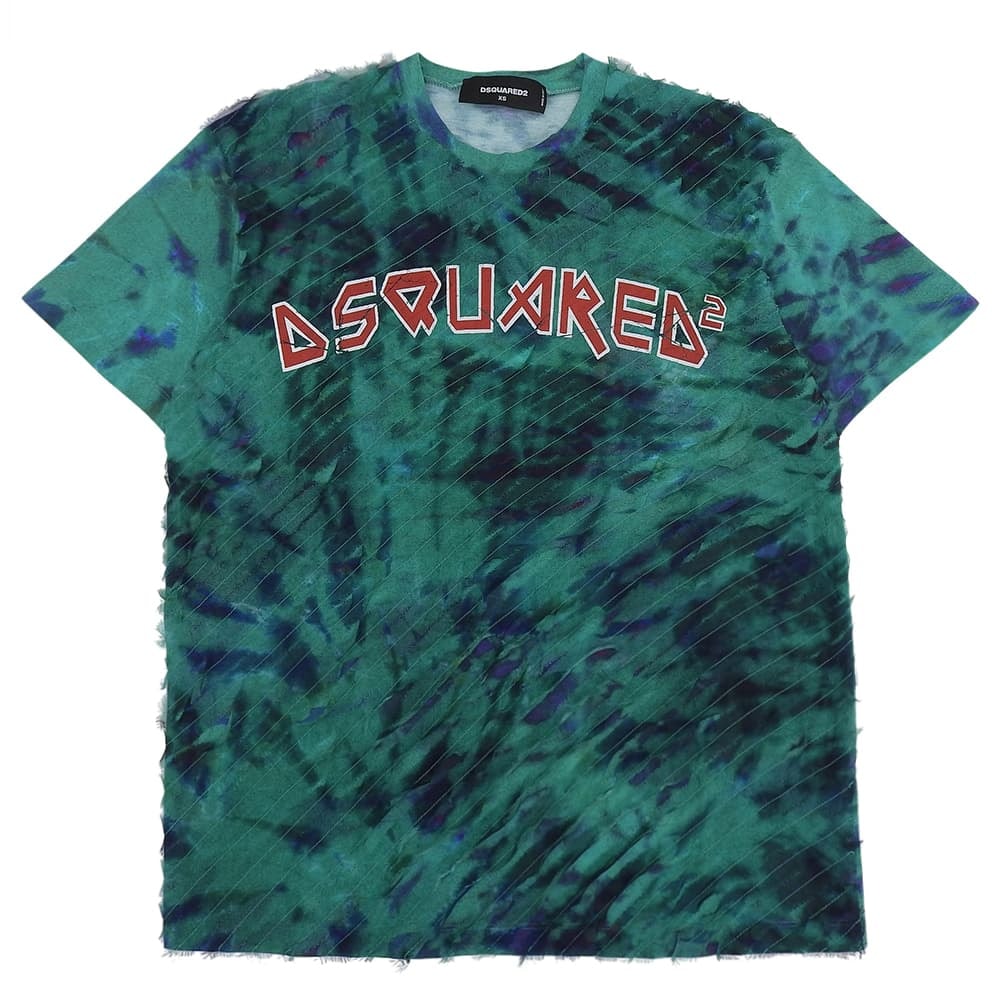 ディースクエアード 美品 タイダイ柄 ロゴ プリント Tシャツ トップス レディース グリーン XS 19年 S72GD0184 XS