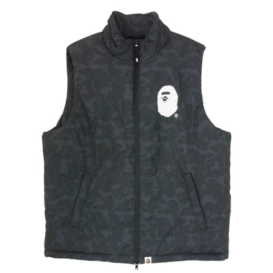 A BATHING APE アベイシングエイプ ベスト 001GDM201002H 【フェイクバスターズ鑑定済】 カモ柄 ナイロン 中綿 ベスト 迷彩 ブラック系 S【新古品】【未使用】【中古】