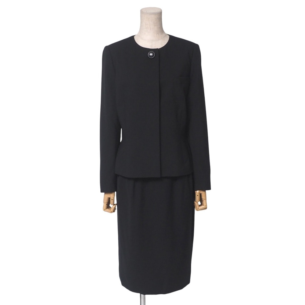 Christian Dior クリスチャンディオール スカートスーツ サイズジャケット11/スカートM セットアップ ノーカラージャケット タイトスカート ブラックフォーマル セレモニースーツ ブランド古着【中古】20250527/RA4914
