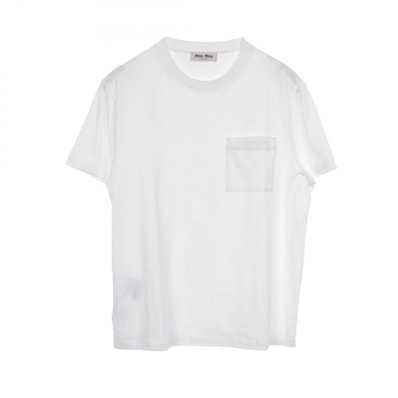ミュウ ミュウ Miu Miu ロゴ刺繍 ポケット付き 半袖Tシャツ 衣料品 トップス コットン レディース ホワイト系 【中古】