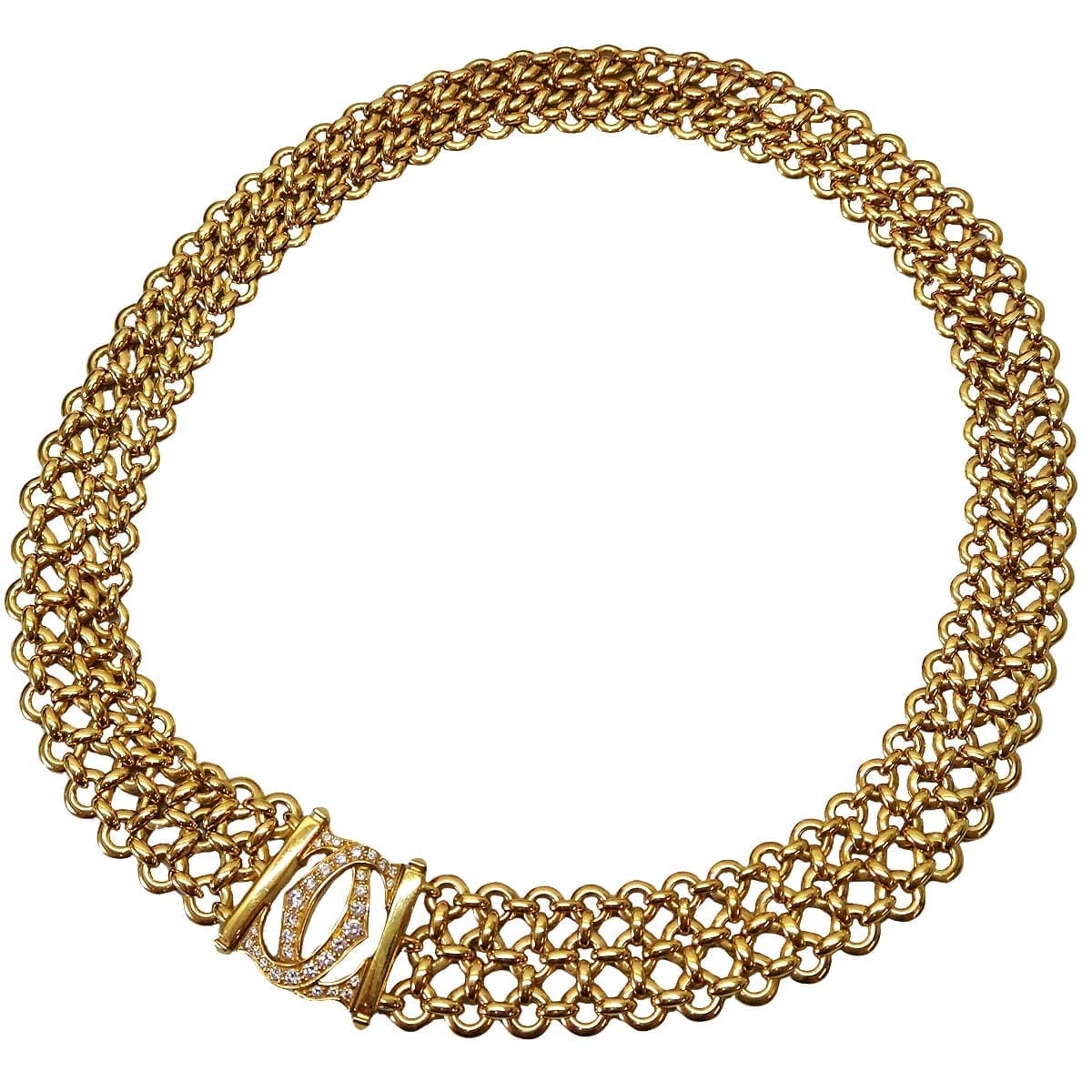 CARTIER カルティエ ネックレス チョーカー ヴィンテージ ペネロープ ダブルC スリーロウ ゴールド K18イエローゴールド/ダイヤモンド 新品同様【中古】