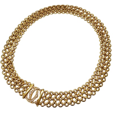 CARTIER カルティエ ネックレス チョーカー ヴィンテージ ペネロープ ダブルC スリーロウ ゴールド K18イエローゴールド/ダイヤモンド 新品同様【中古】