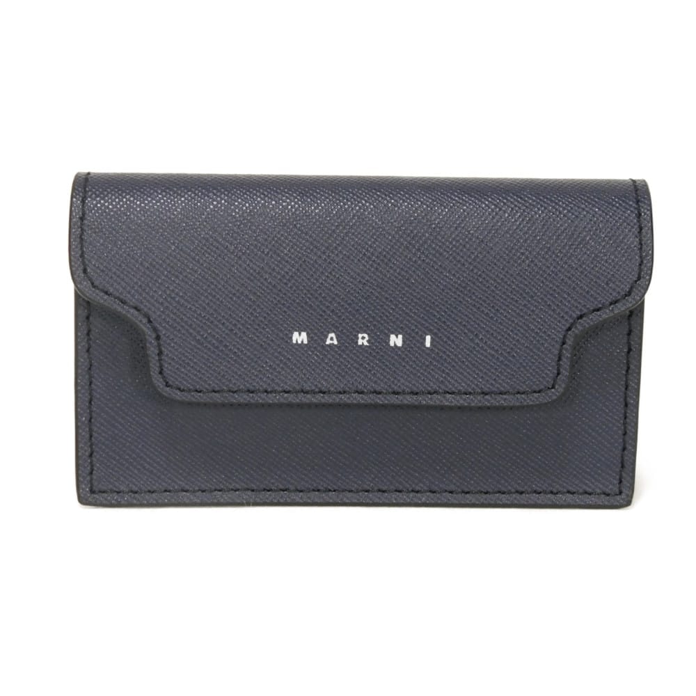 MARNI マルニ サフィアーノ カードホルダー コンパートメント パスケース 名刺入れ スナップボタン 美品 ロゴ ブルーブラック カードケース PFMI0048U0 LV520 Z573N