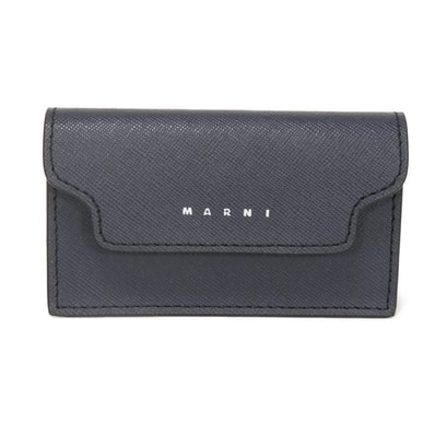 MARNI マルニ サフィアーノ カードホルダー コンパートメント パスケース 名刺入れ スナップボタン 美品 ロゴ ブルーブラック カードケース PFMI0048U0 LV520 Z573N