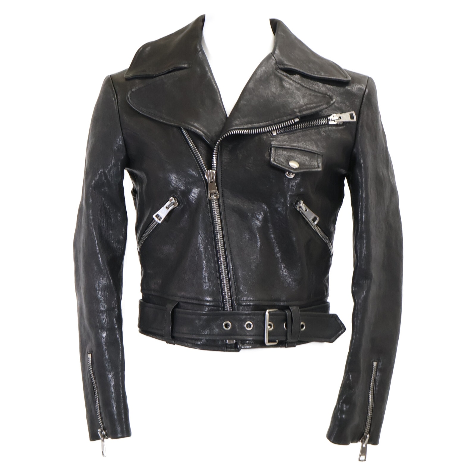 グッチ 【国内正規】490551 Insect Biker Jacket ラムレザー ダブルライダースジャケット 36