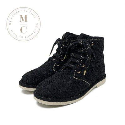 シャネル CHANEL ブーツ ショートブーツ 靴 シューズ ツイード ブラック ゴールド 黒 ココマーク レースアップ