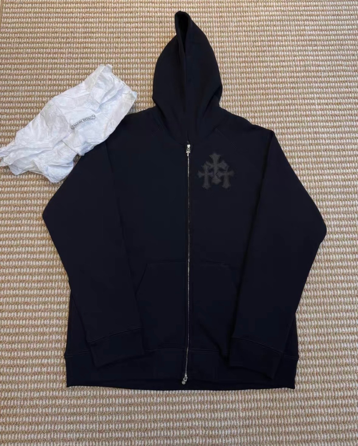 Chrome Hearts Y Not Cross Patch Zip Up Hoodie "Black/Silver"
