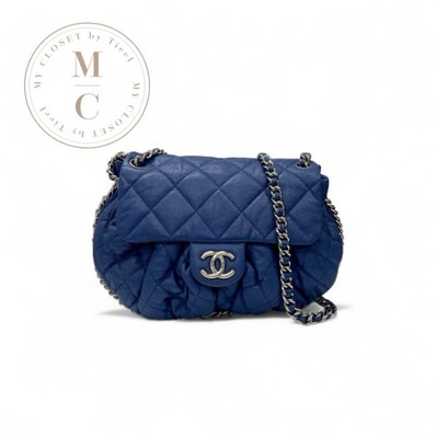 シャネル CHANEL バッグ ショルダーバッグ ブルー シルバー ココマーク シングルフラップ シングルチェーン