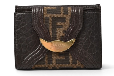 フェンディ 財布 FENDI 二つ折り財布 8M0160 ズッカ柄/ブラウン キャンバス レザー レディース【中古】