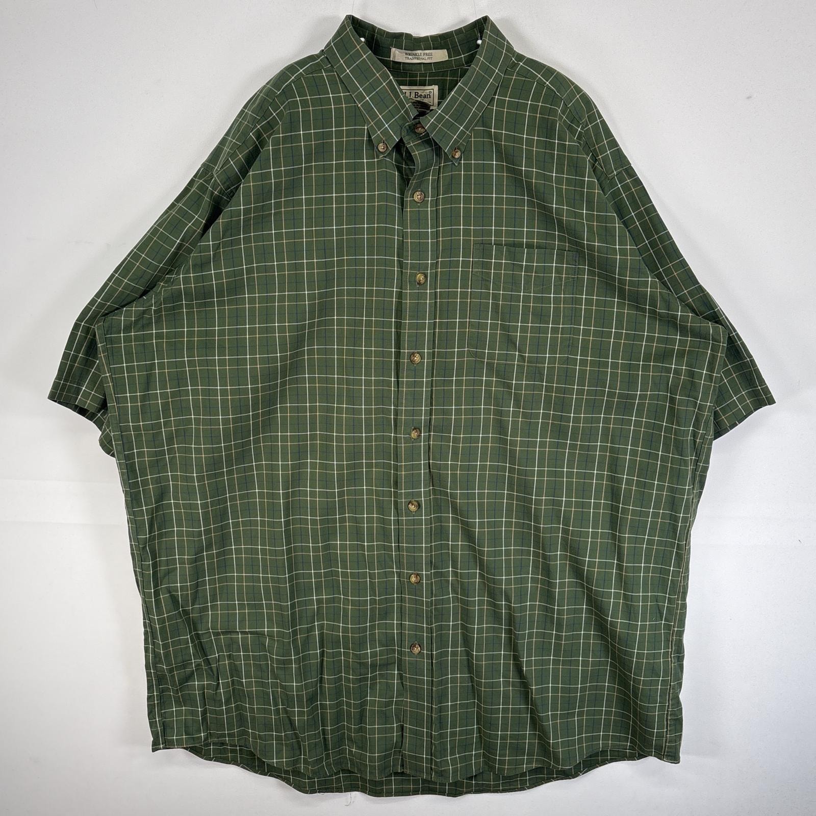 古着 エルエルビーン L.L.Bean 半袖シャツ チェック 大きいサイズ 胸ポケ 14041  グリーン マルチカラー メンズ