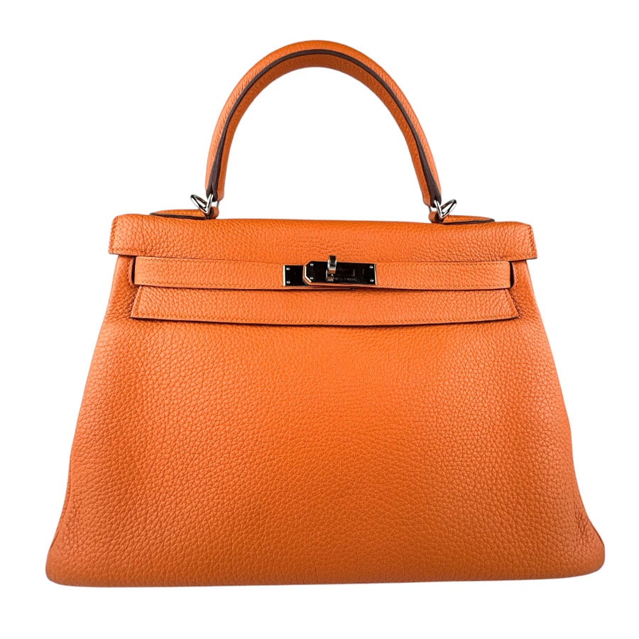 エルメス HERMES ハンドバッグ ショルダーバッグ ケリー 32 内縫い レザー/推定フィヨルド オレンジ シルバー レディース【中古】 z9178