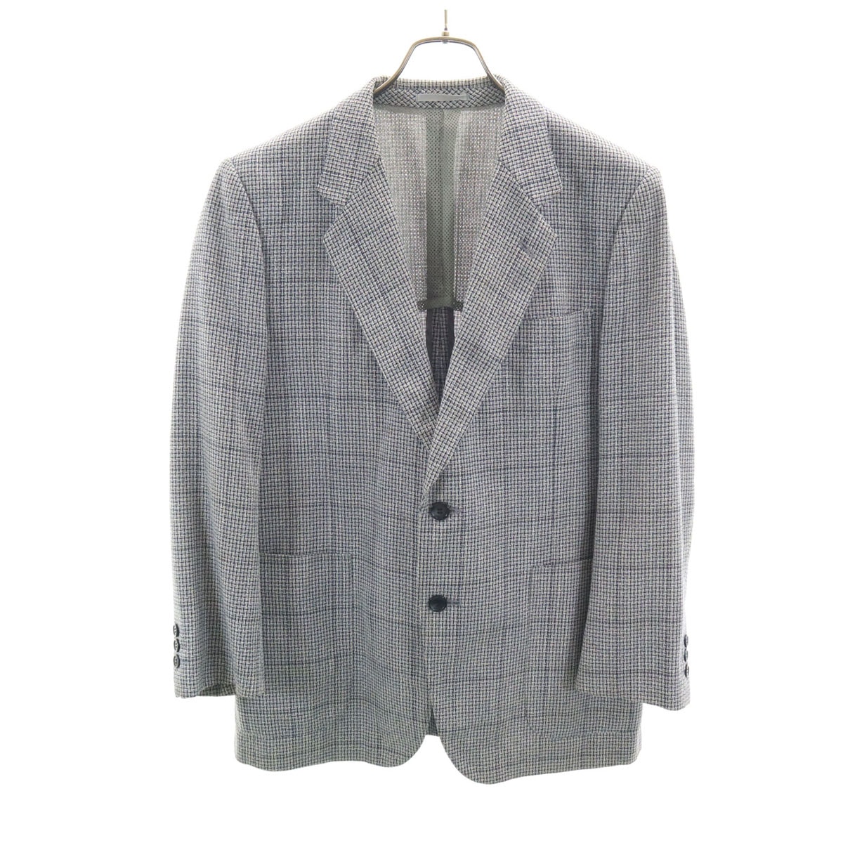 LANVIN ランバン 90s オールド チェック柄 テーラードジャケット 46-54 ネイビー アンコン