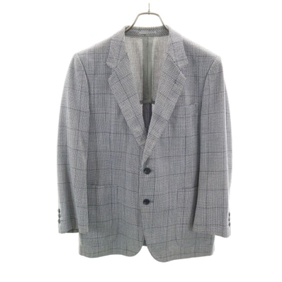 LANVIN ランバン 90s オールド チェック柄 テーラードジャケット 46-54 ネイビー アンコン