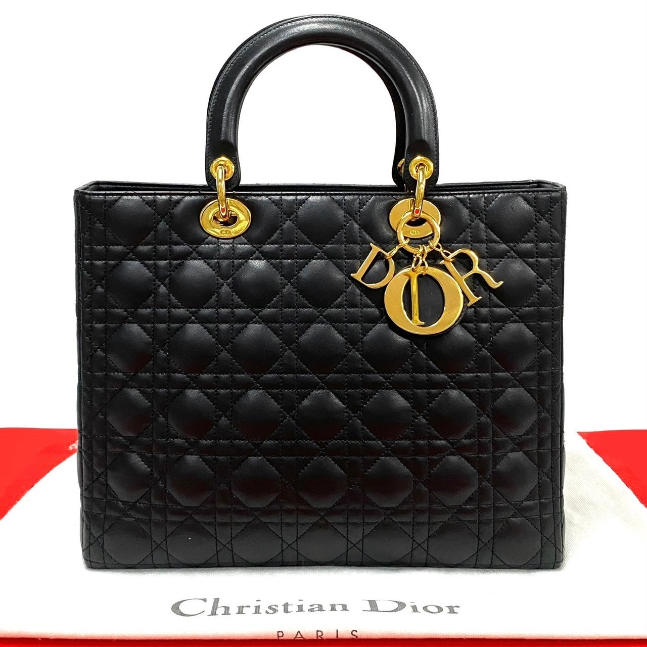 Christian Dior ディオール レディディオール カナージュ ステッチ レザー ハンドバッグ ブラック
 41558