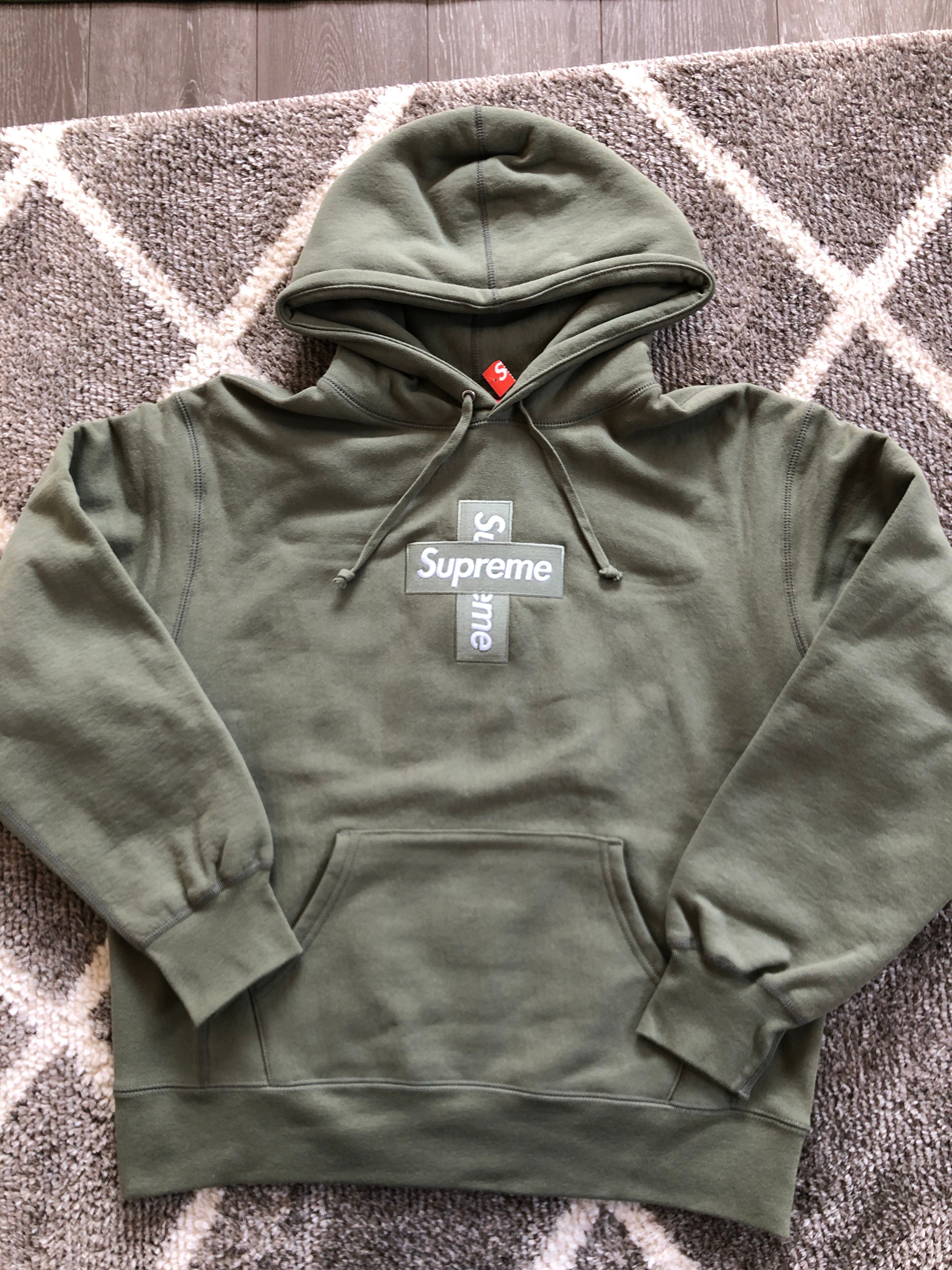 Supreme Cross Box Logo Hooded Sweatshirt "Light Olive"