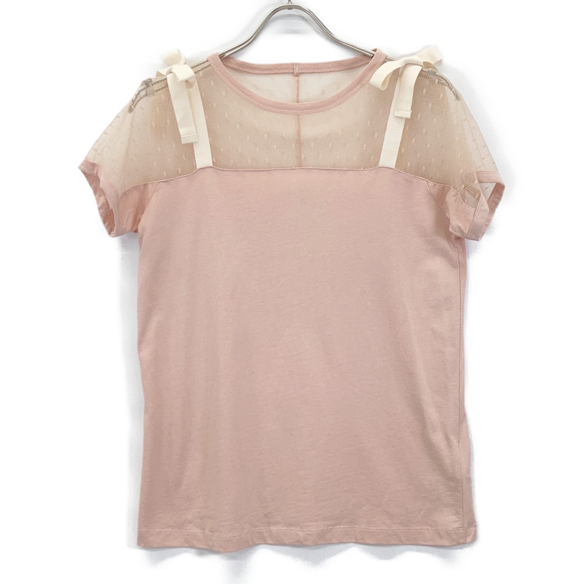 ヴァレンティノ 【Spa】PR3MG07Z3J0 ピンク レース 切り替え ショルダーリボン トップス S