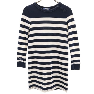 POLO RALPH LAUREN ポロラルフローレン ボーダー柄 長袖 ワンピース M 8-10 ネイビー