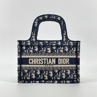 Christian Dior(クリスチャンディオール) ブック オブリーク キャンバス ロゴシグネチャー トートバッグ ネイビー×オフホワイト