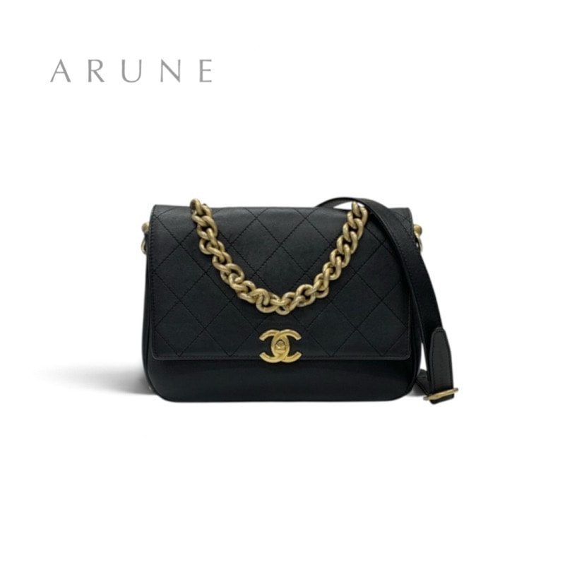シャネル CHANEL ショルダーバッグ ブラック ゴールド マトラッセ ターンロック ココマーク ロゴ チェーン フラップ