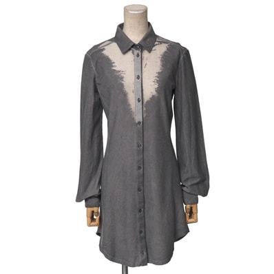 ■美品■DIESEL ディーゼル D-GISELD-P1 長袖シャツ サイズS シアー ミニシャツドレス ストレッチ フロッキー加工 ブランド古着【中古】20260610/RA9851