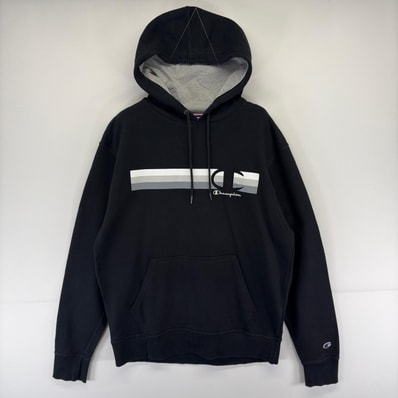 古着 チャンピオン Champion パーカー プルオーバー プリントロゴ スウェット フーディ M ブラック系 メンズ
