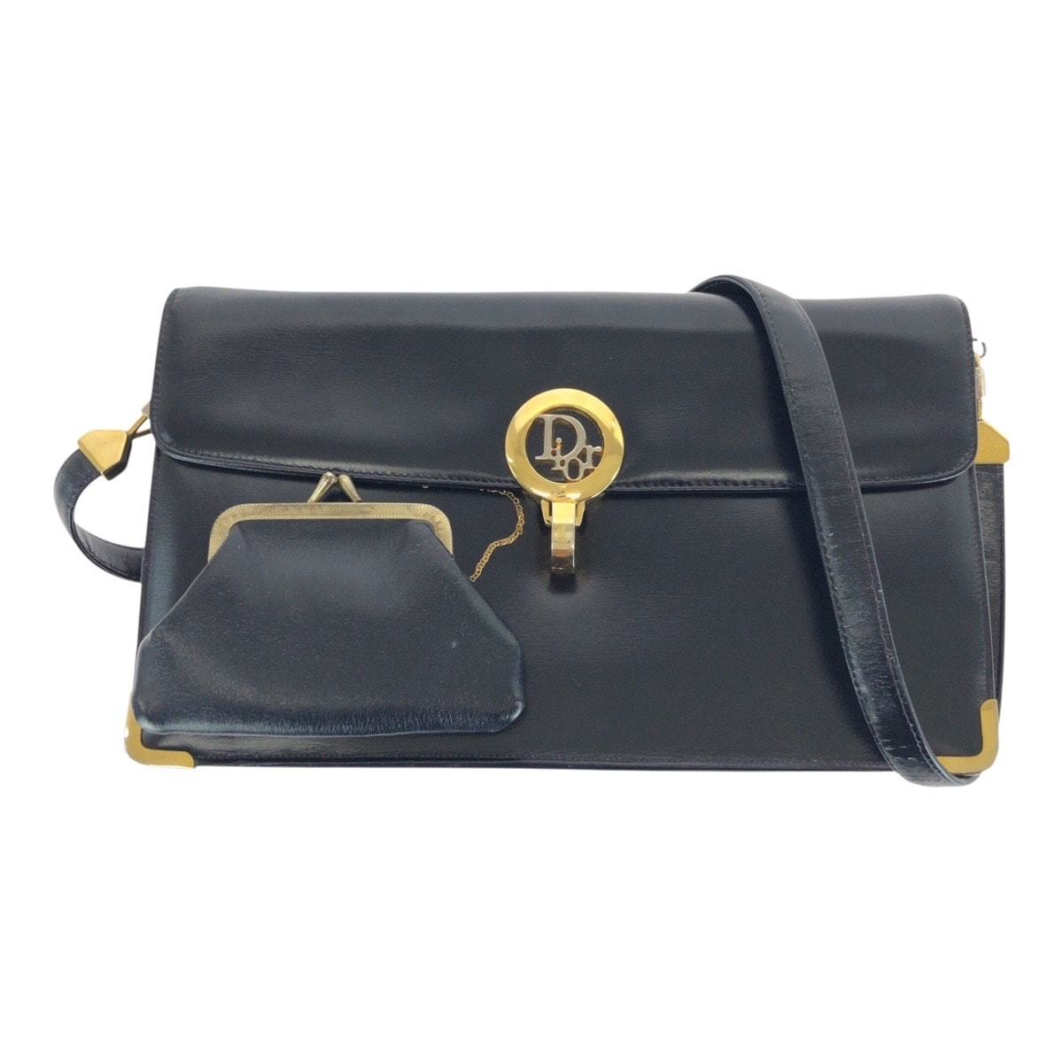 Dior ディオール ヴィンテージ ブラック 黒 ゴールド金具 レザー ショルダーバッグ ポシェット 505161 【中古】