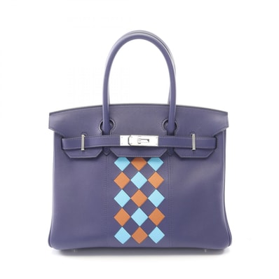 エルメス HERMES バーキン30 トレサージュ ハンドバッグ バッグ レザー ヴォースイフト / ヴォーエプソン ヴォースイフト ブルーアンクル D刻印(2019年製造) レディース ブルー系 / ブラウン系 / ゴールド/ブルーノール 【中古】