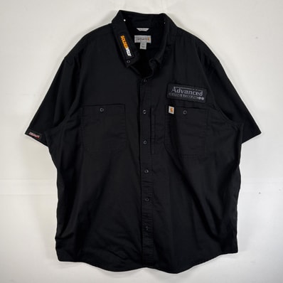 古着 カーハート Carhartt 半袖シャツ ワーク 作業着 大きいサイズ 企業 ワッペン 2XL ブラック メンズ