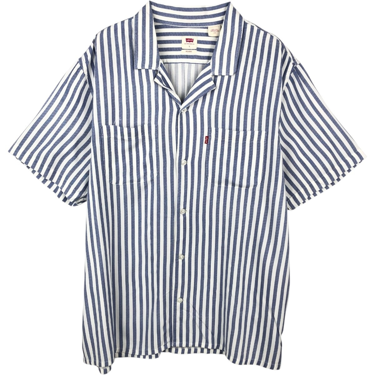 古着 リーバイス Levi's RELAXED ストライプ柄 半袖 オープンカラー ビスコースシャツ ボックスシャツ メンズL相当/eaa670686