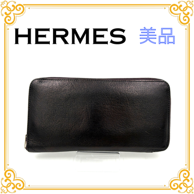 ■美品■ HERMES エルメス アザップロング ロングウォレット ラウンドファスナー 長財布 シェーブル パープル レディース ピンク レザー