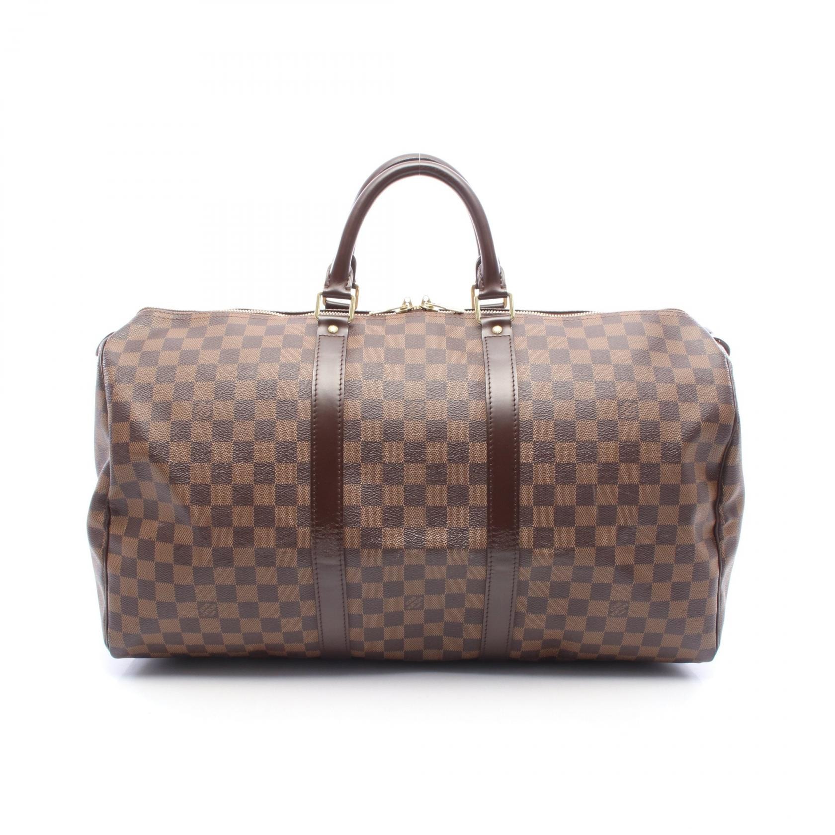 ルイ・ヴィトン LOUIS VUITTON キーポル50 ボストンバッグ バッグ PVCコーティングキャンバス レザー ダミエ エベヌ メンズ レディース ブラウン系 N41427 【中古】