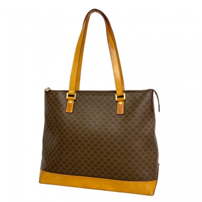 【6de5635】セリーヌ トートバッグ マカダム PVC ブラウン ゴールド金具【中古】レディース