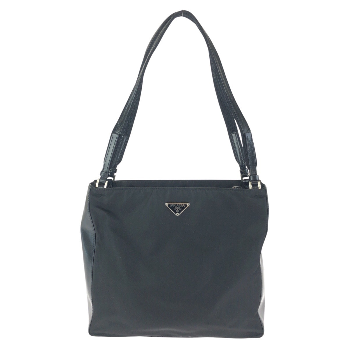 美品 PRADA プラダ テスート 三角ロゴプレート ブラック 黒 シルバー金具 ナイロン レザー/ ショルダーバッグ トートバッグ 602312 【中古】