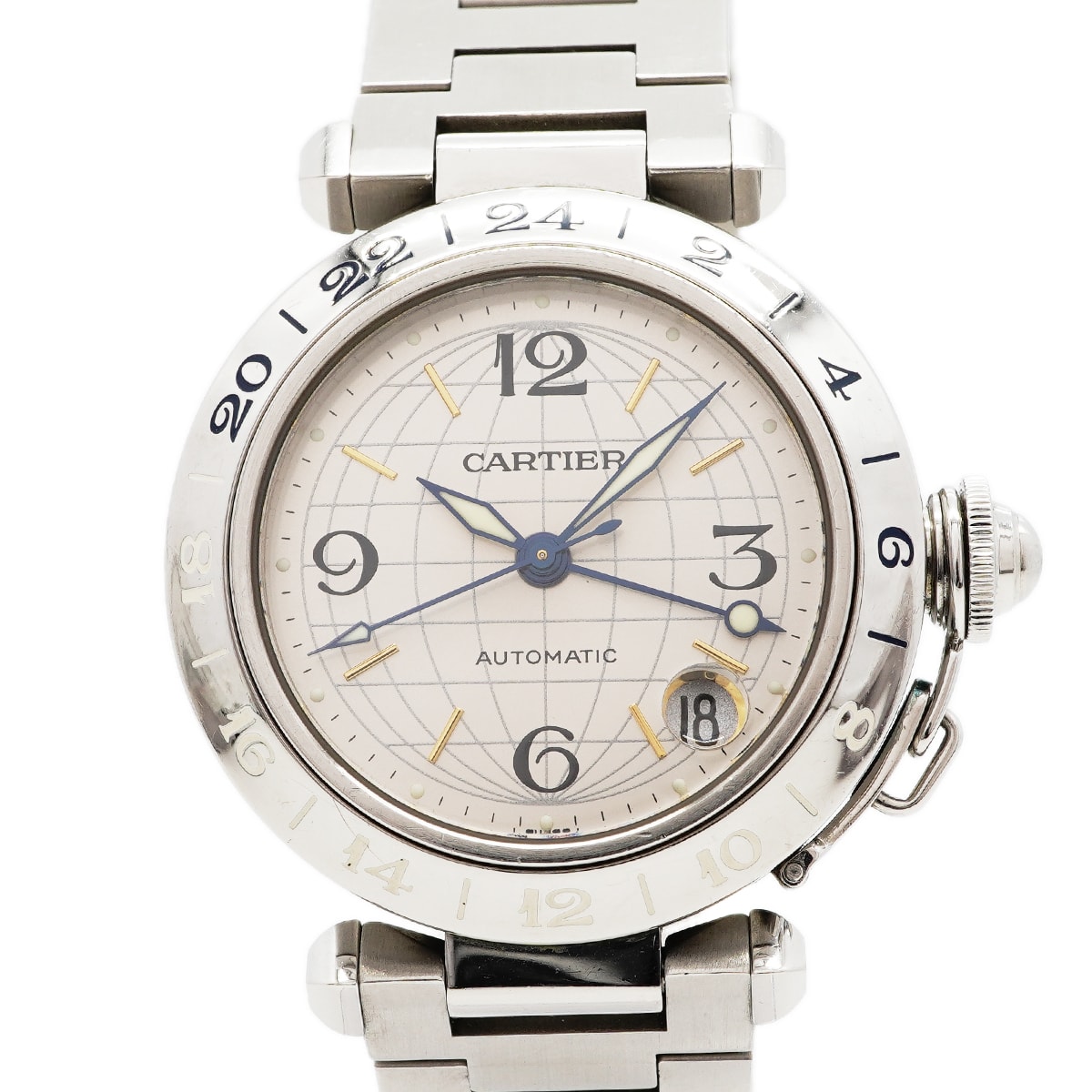 ★最終価格【6wgd0284】カルティエ パシャC メリディアンGMT W31029M7 シルバー文字盤【中古】腕時計 ボーイズ