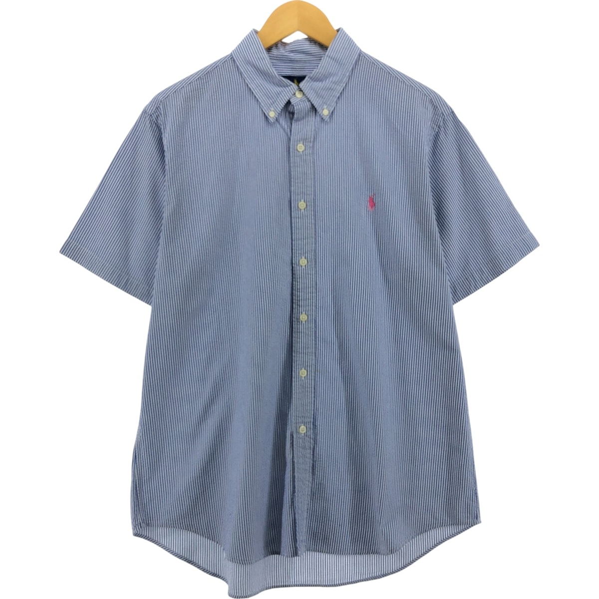 古着 ラルフローレン Ralph Lauren RALPH LAUREN シアサッカー 半袖 ボタンダウン ストライプシャツ メンズL相当/eaa562959
