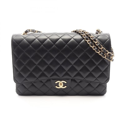 シャネル CHANEL マトラッセ34 クラシックマキシ Wフラップ ショルダーバッグ バッグ キャビアスキン(グレインドカーフ) レディース ブラック系 A58601 【中古】