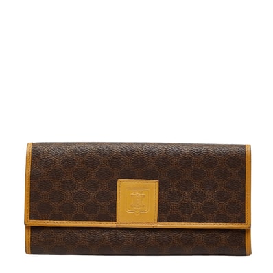 セリーヌ マカダム 長財布 ブラウン ベージュ PVC レザー レディース CELINE 【中古】