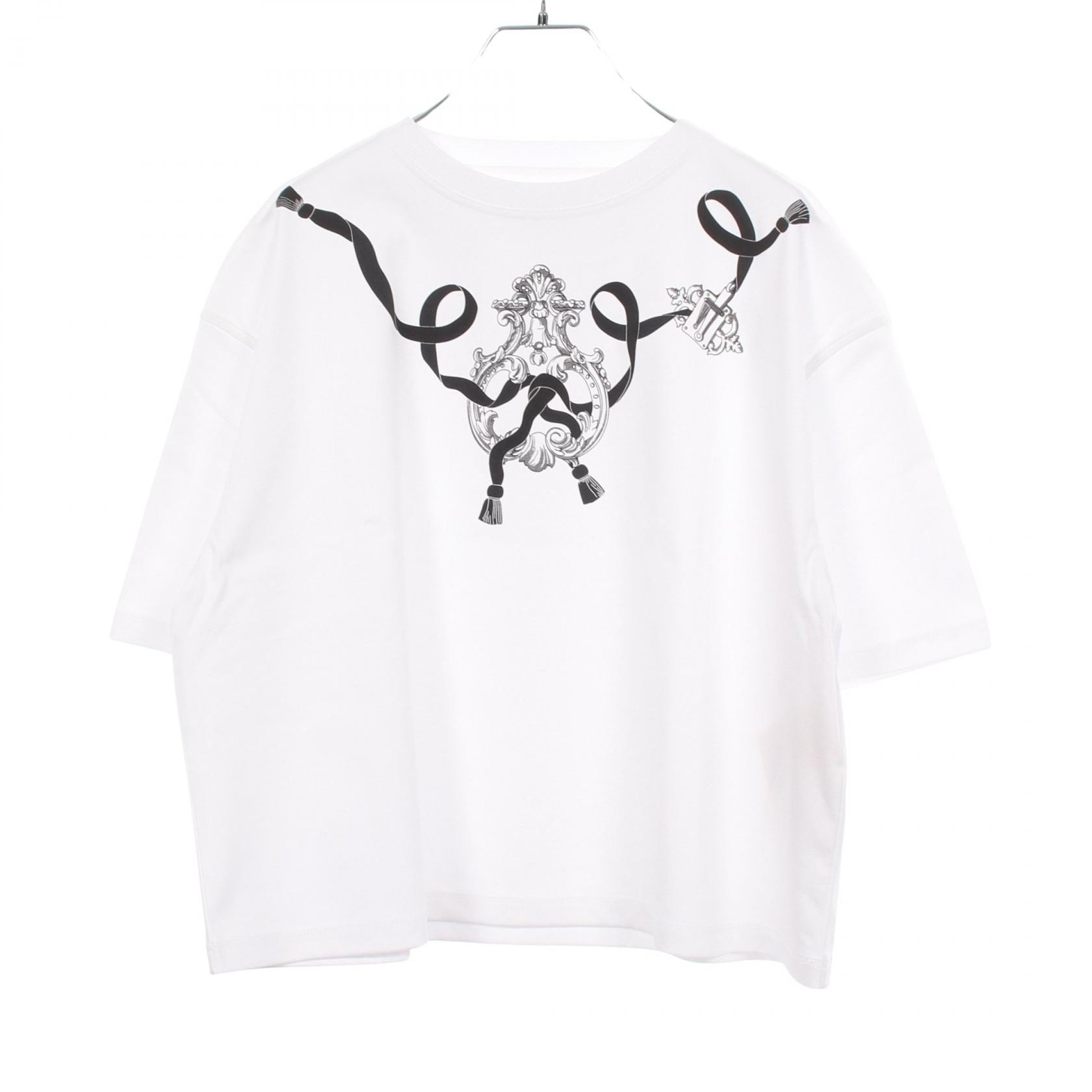 エルメス HERMES カルトゥッシュ フェロヌリー 半袖Tシャツ 衣料品 トップス コットン ホワイト レディース ホワイト系 6E4638DC 【中古】