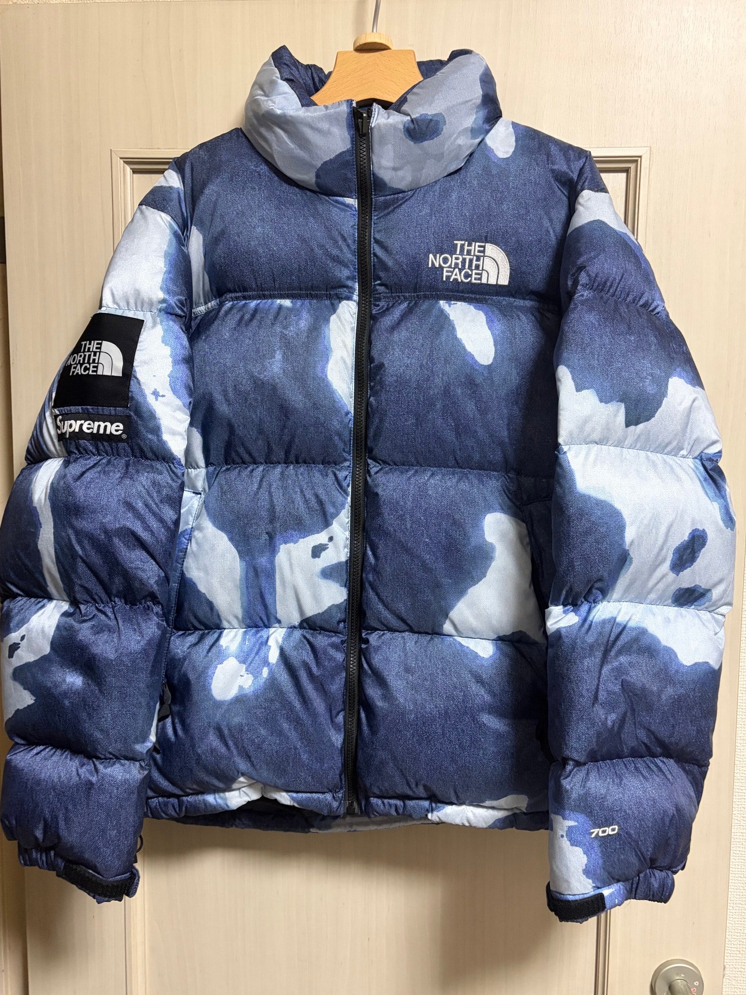 Supreme x The North Face Bleached Denim Print Nuptse Jacket "Indigo"